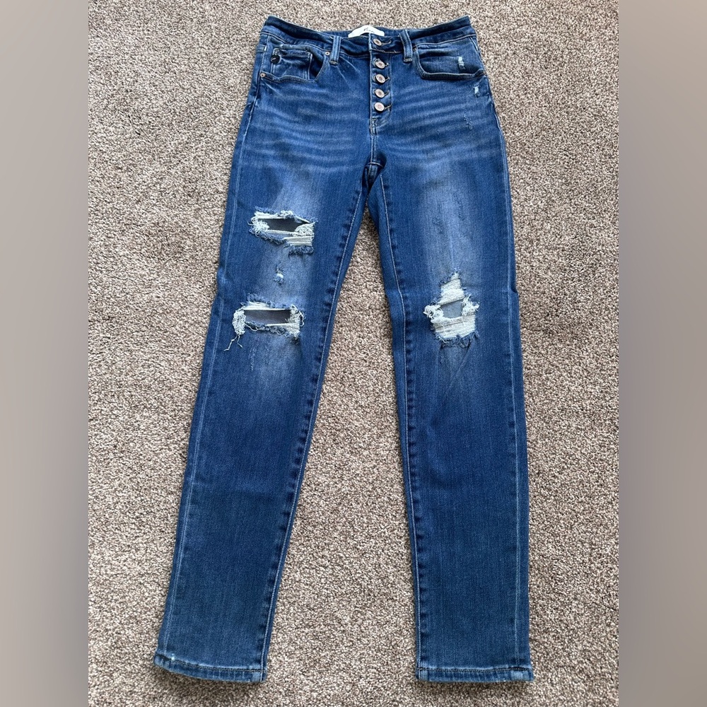 KanCan Dark Blue Distressed High-Rise Skinny Jeans